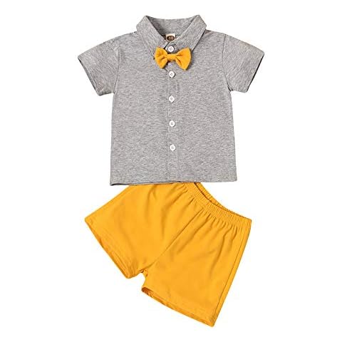 Toddler Baby Girl Boy Sister Brother Matching Outfits, Short Sleeve T-Shirt Tops+Shorts Summer Clothing Set, Yellow Boy, 12-24 Months Cover