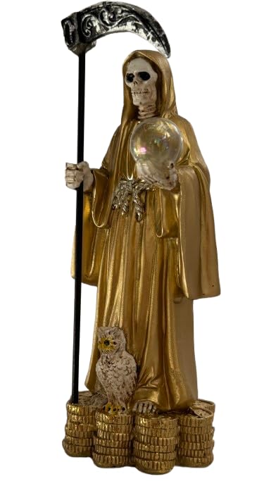 Cannan Santa Muerte con base de monedas 5 pulgadas túnica dorada miniatura 4