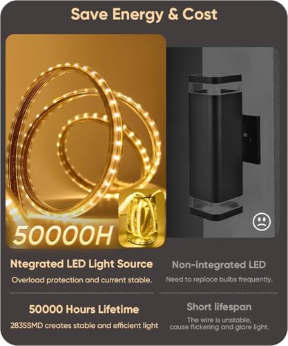 Image of Aipsun 2 Packs Black Outdoor Wall Light 39.4inch Modern LED Exterior Wall Sconce, Long LED Linear Exterior Lights 3000K 4000K 6000K for Entrance, Hallway, Garage, Porch(3CCT)
