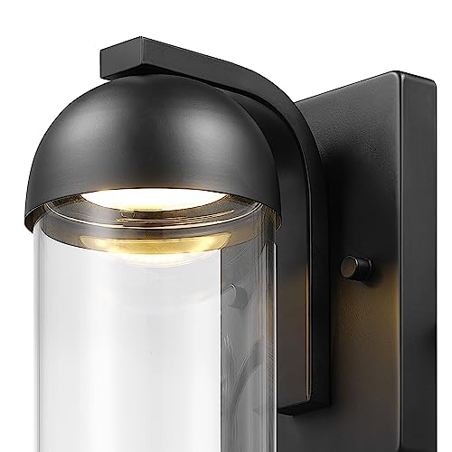 Image of Globe Electric 60000023 12W LED Integrated Outdoor Wall Sconce, Matte Black, Clear Glass Shade, Porch Light, Wall Lights for Living Room, Patio Decor, Apartment Essentials, Outside House Lights