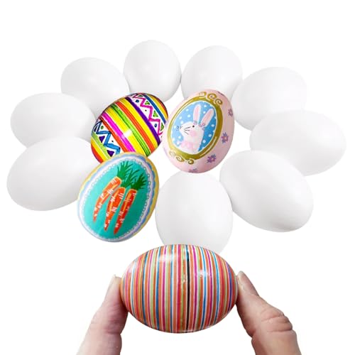 MSACC 12PCS White Wooden Easter Eggs Wooden Fake Eggs for Painting Decorating DIY Arts and Crafts Nest Box Training Home Farm Decoration