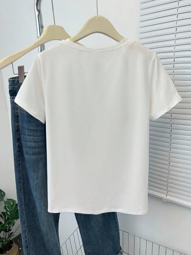 Image of RoseSeek Women's Cute Embroidered Tops Crew Neck Short Sleeve T Shirts Casual Going Out Tops
