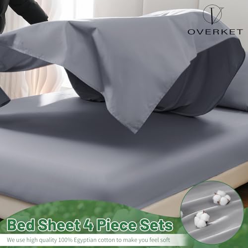 Image of 1000 Thread Count Egyptian Cotton Sheets Queen Size Set 4PCS Sateen Weave Soft Breathable 16-Inch Deep Pocket(Queen,Silver Grey)