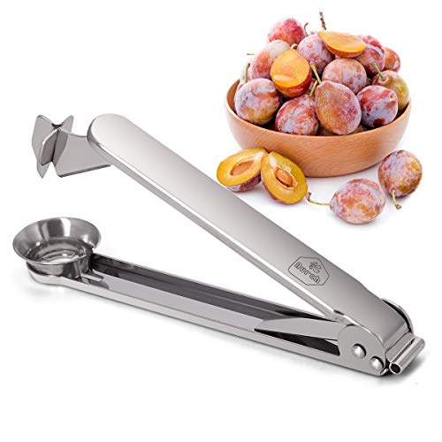 Nurch Plum Pitter Tool, 304 Stainless Steel Plum Stone and Corer Pitter, Ergonomical and Portable Plum Pitting Tool for Kitchen, Great for Cherry, Jujube, Red Date, Hawthorn