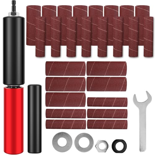 KTZCTPCA Drum Sander Set, Portable Hand-Held Spindle Sanding Drum, Rubber Sanding Drum Spindle Sander Adapter with 120 Grit Sandpaper Drum, Sanding Sleeves Power Drill Driven Drum Sander
