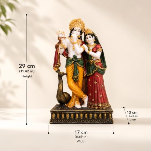 Image of ARMONIA Radha Krishna Murti 11 Inch | Premium Marble Dust Radha Krishna Idol with Peacock for Mandir, Home Decor & Office Desk | Radhakrishna Statue Spiritual Gift for Diwali, Wedding & Housewarming