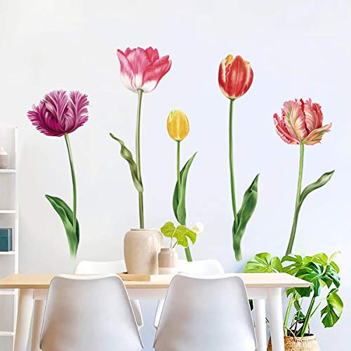 Decalmile 5 Large Tulip Flowers Wall Decals Garden Floral Wall Art Stickers for Living Room Home Decor Mom Gifts H: 37 Inches