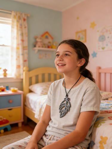 Image of Sensory Chew Necklace for Kids Adults,Fidgety ChewingToy Made of Soft Silicone,Leaf Feather Chewlery Necklaces BPA-Free