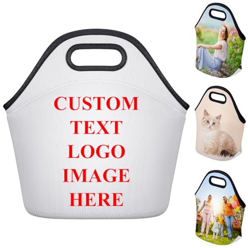 Bolsa de almuerzo personalizada, bolsa de almuerzo de neopreno personalizada con texto fotográfico, bolsas de almuerzo reutilizables aisladas personalizadas para mujeres y hombres, trabajo, viajes al