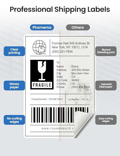 Image of Phomemo 4x6 Shipping Labels for D421R Printer Only, 250 Labels per Roll, Thermal Shipping Labels with RFID Chip, Smart Auto-ID & One-Click Calibration, Shipping Supplies for Small Business & Home
