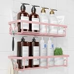 Kitsure 2 Pack Rustproof Shower Caddy - Minimalist Style Bathroom Shelves, Wall-Mounted Shower Shelf, Large Capacity&Durable Bathroom Accessory, Large, Pink