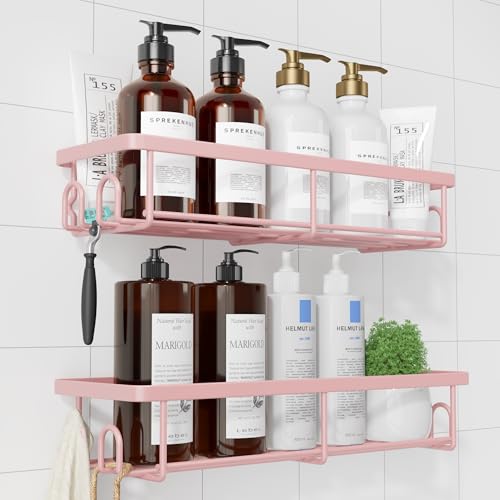 Kitsure Duschablage ohne Bohren - 2 Stück rostfreie Badezimmer Organizer, schnell trocknende Badregal, mit großer Kapazität, langlebige Shampoo Halterung für Dusche aus Edelstahl, Large, Rosa