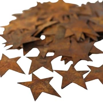 Pack of 12 Rusty Tin Star Cutouts - Rusted Metal Stars for DIY Crafts - Primitive, Rustic Country, Farmhouse DIY Crafts and Decorative Accents Size 1-3/4 inch Long x 1-1/4 inch Wide