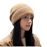 BOETE Comfortable Soft Daily Slouchy Beanie for Women Stretchy Knitted Winter Lightweight Baggy Hat Fashion Skull Cap Gray (Khaki)