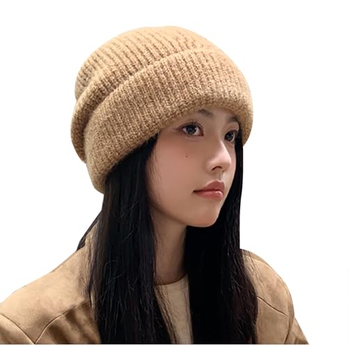 BOETE Comfortable Soft Daily Slouchy Beanie for Women Stretchy Knitted Winter Lightweight Baggy Hat Fashion Skull Cap Gray (Khaki)