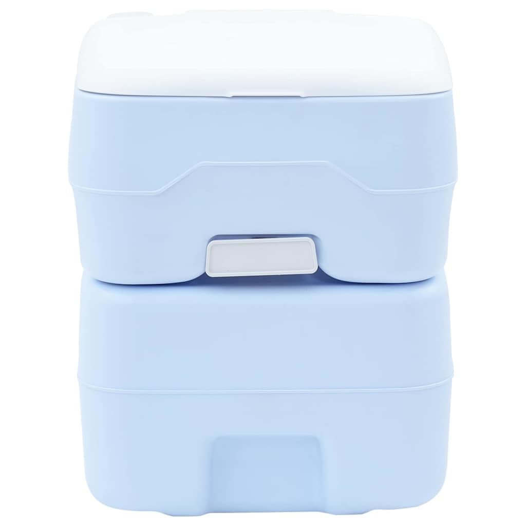 Tragbare Campingtoilette 20L - Camping WC mit Balgpumpe für Wohnwagen, Wohnmobil, Outdoor und Garten, Blau Weiß, 41,5 x 36,5 x 42 cm