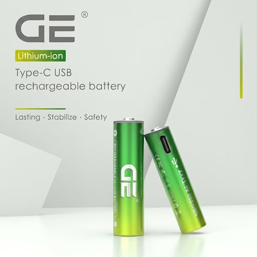 Image of GE AA AAA Rechargeable Batteries (Lithium 1.5V - 2500 mWh & 600 mWh) - in 2026 | Fast Charge Mode (Direct USB‑C + Wireless) | Pack of 10 Batteries | 10 Years of Life and 1,500+ recharges