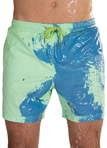 NXDRS Bañadores de Playa Que cambian de Color para Hombre - Pantalones de Playa Que cambian de Color sensibles a la Temperatura Bañadores de Surf para Nadar Shorts (M,Green-Blue) Cover