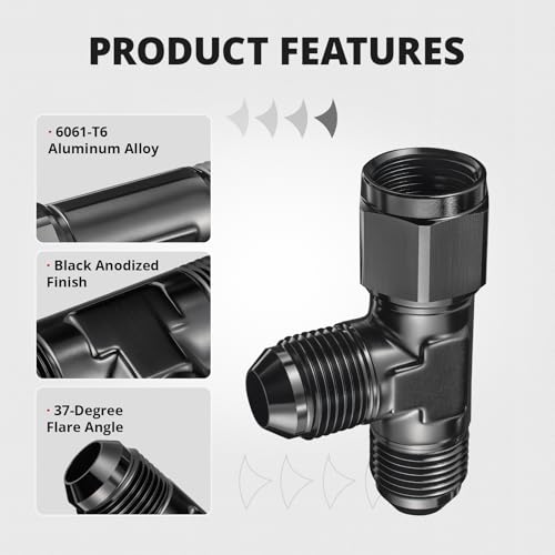 Conector en T macho 8AN de aluminio negro mecanizado para alta competición 4