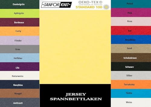 EXKLUSIV HEIMTEXTIL Jersey Spannbettlaken 140 x 200 cm Gelb 100% Baumwolle Öko - Tex Zertifiziert Bed-Sheet Bettlaken Spannbetttuch