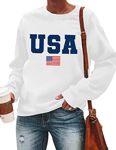 Image of LAZYCHILD USA Sweatshirt Women American Flag Shirt Patriotic TShirt Stars Stripes Pullover 4th of July Tee Tops