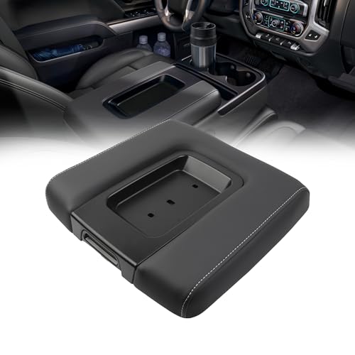 Dasbecan Front Seat Center Console Armrest Lid Compatible with 2014-2018 Chevy(Chevrolet) Silverado/GMC Sierra 1500 2500HD 3500HD Storage Compartment Lid Black Replace# 22881398