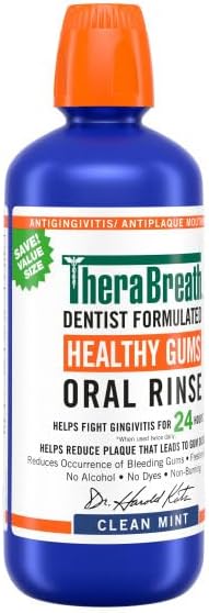 Miniatura 3 de TheraBreath Enjuague bucal Healthy Gums, menta limpia, antigingivitis, 1 litro (33.8 fl oz) + tamaño de viaje, 3 onzas líquidas