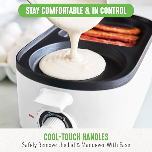 GreenLife 3-in-1 Breakfast Maker Station, Healthy Ceramic Nonstick Dual Griddles for Eggs Meat Sausage Bacon Pancakes and Breakfast Sandwiches, 2 Slice Toast Drawer, Easy-to-use Timer, White by GreenLife - Used condition - Image 3