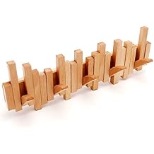 Desainoph Wooden Coat Rack Wall Mounted Sticks Multi Rack Solid Handmade Natural wood Artwork with 5 Flip-Down Unique Modern Hooks for Coats Bag Hat Umbrella