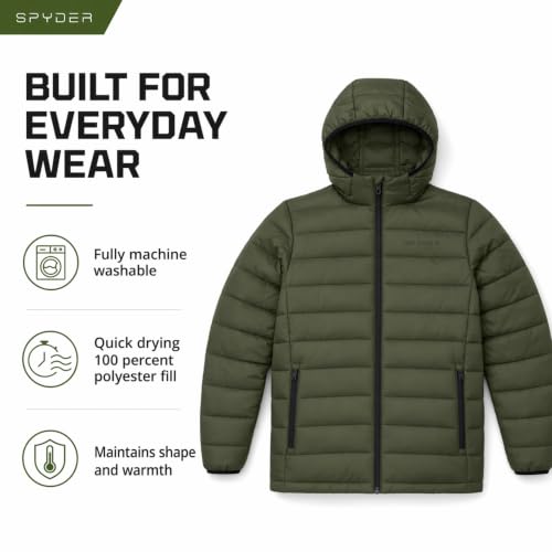 Image of Spyder Puffer Jacket Men - Packable Lightweight Quilted Hooded Winter Coat