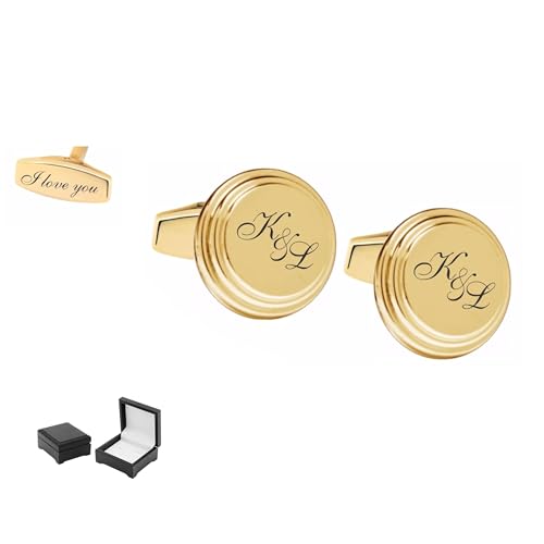 Mancuernillas redondas doradas personalizadas con grabado miniatura 7