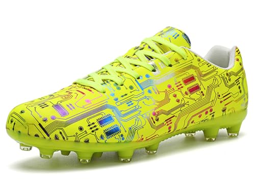 WELRUNG Men's Women's AG Sports Soccer Cleats Training Shoes Non-Slip Wear Resistant Yellow 11/9.5 US