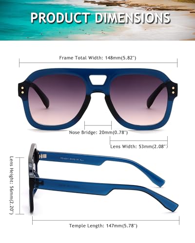 Image of FEISEDY Vintage Aviator Sunglasses Double Bridge Women Men Large Square Thick Frame Trendy Eyewear UV400 B2846