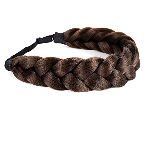 Sthejfb Bohemian Braided Headband Oversized Classic Wide Braids Adjustable Elastic Strap Synthetic Wig Headband Women's Braids Beauty Accessories (Brown) #TOP4
