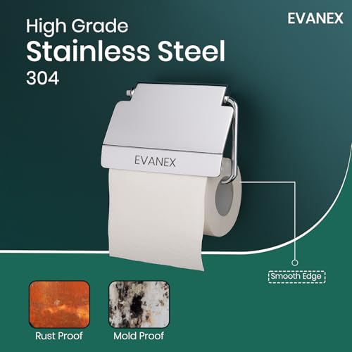 Image of EVANEX Toilet Tissue Paper Roll Holder with Cover, 304 Stainless Steel Toilet Paper Stand, Tissue Paper Roll Holder for Bathroom, Bathroom Accessories Organiser (Aquarius)