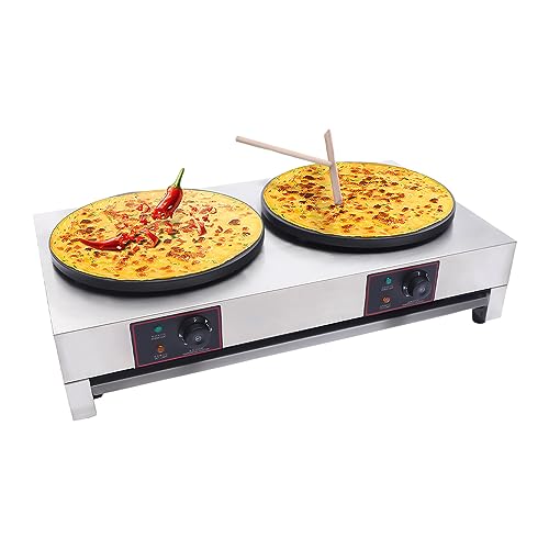 Crepera eléctrica de 16 Pulgadas, 3,4 KW, Comercial, de Doble Cabezal, Plancha Antiadherente de Acero Inoxidable, Control de Temperatura Ajustable, para Uso Comercial, re