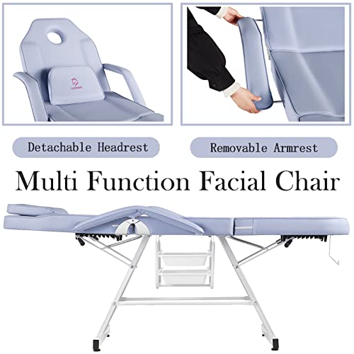 Luxmars Facial Table Massage Bed Spa & Salon Facial Tattoo Chair With Double Storage Drawer And Spa Stool Professional Massage Facial Lash Bed Beauty Treatment Equipment-Purple #TOP6