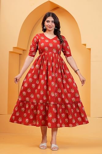 Image of THE Moon Star Women's Cotton Floral Printed Anarkali Maternity Feeding Kurti | Breastfeeding Dress for Mothers | Zipper Feeding Kurti, Nursing Kurti, Comfortable and Trendy Maternity Wear