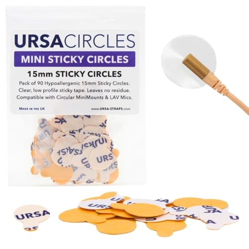 URSA Mini Sticky Circles - 90 Hypoallergenic Double-Sided Sticky Circles for Lavalier Lapel Mics - 15mm Diameter Lavalier Mic Tape - Compatible with Tascam Rode Sennheiser Lav Mics - Lavalier Stickies