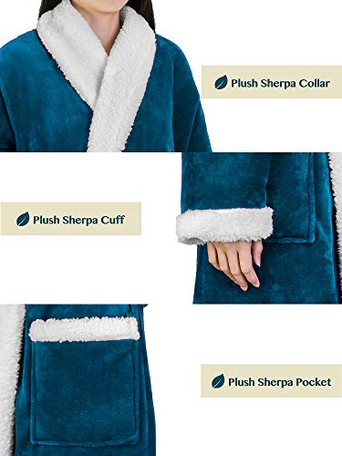 Image of PAVILIA Women's Plush Fleece Robe, Soft Cozy Long Bathrobe with Satin Waffle Trim, Warm Lightweight, Pockets & Tie Belt