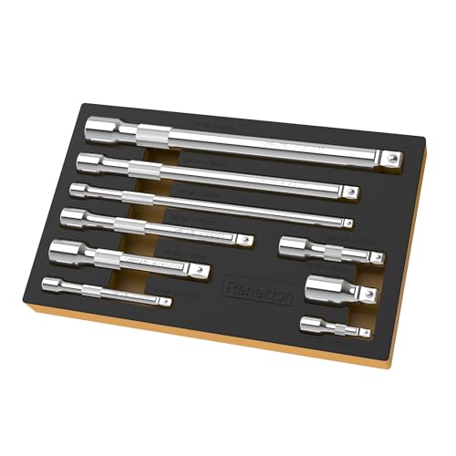 Renekton 9-Piece Wobble Extension Bar Set | 1/4 3/8 1/2 Drive | Cr-V Steel | Tight Space Solution | with EVA Tray
