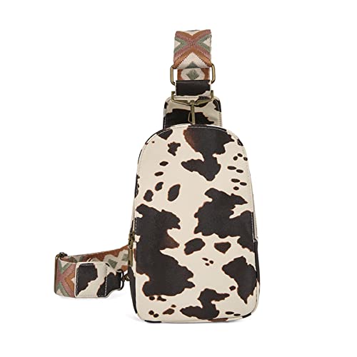 Image of FAYBA Small Sling Bag for Women Crossbody Bag, Cow Print PU Leather Wide Guitar Strap Chest Sling Backpack Purse