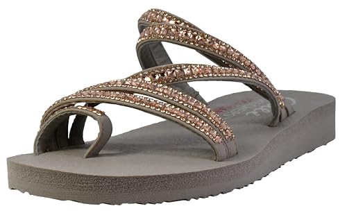 Skechers Women's Meditation-Glam Flash-Rhinestone Toe Loop Thong Flip-Flop