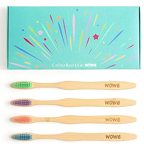 Wowe Lifestyle Natural Organic Bamboo Toothbrush Wood, Ergonomic Biodegradable Handle, Soft BPA Free Bristles, Pack of 4 (Celebrate)