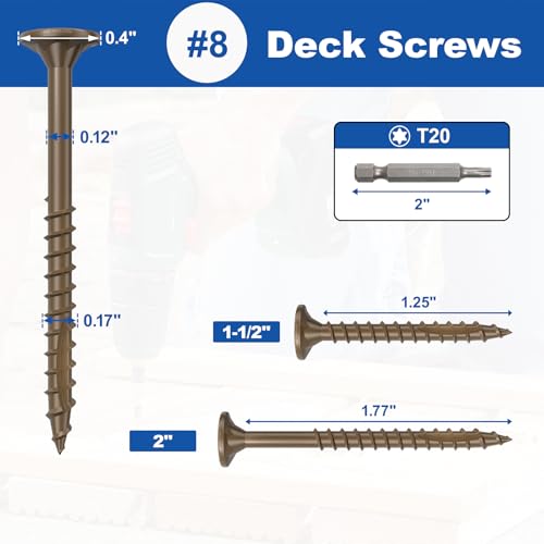Image of #8 x 2 inch Deck Screws, 100Pcs Star Drive Wood Screws, Rust Resistant Timber Screws for Timber /Log /Landscaping Wood, T20 Star Bit Included, Brown