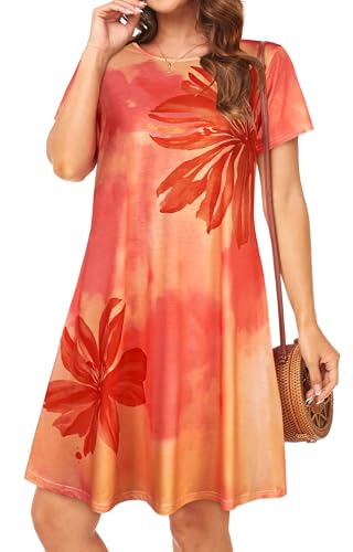Image of Womens Summer Dresses Beach Casual Loose Tshirt Floral Short Sleeve Flowy Pockets Sundresses 2026