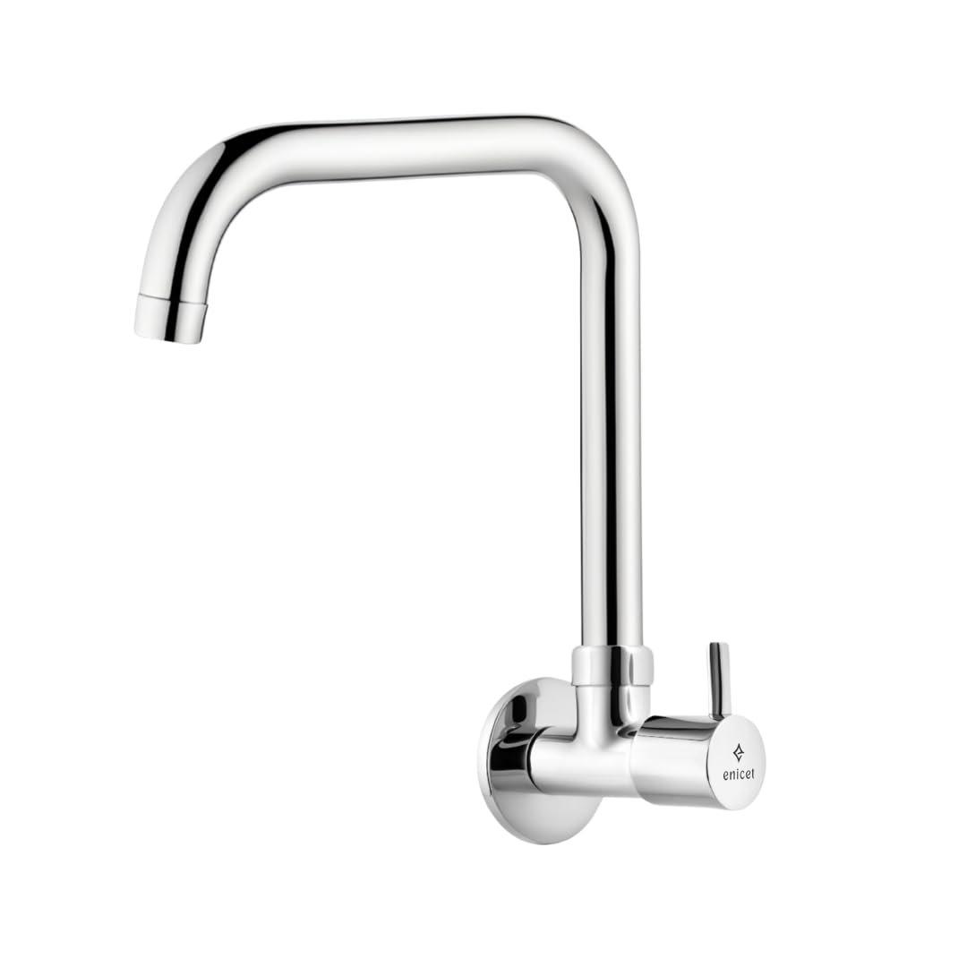 ENICET Sink Cock with Extended Spout, Chrome Finish, Silver, with Wall Flange, 360° Rotating Swivel Spout, Kitchen Sink Tap, Tap for Kitchen Sink, Wall Mount (FE108DB) (B0DHKJ74H9) Amazon Price History, Amazon Price Tracker