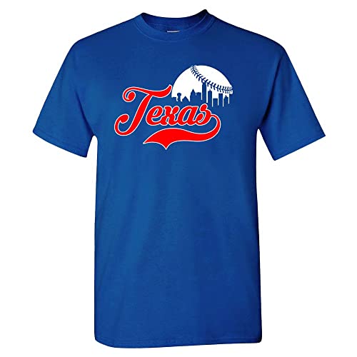 Texas Baseball City Skyline Mens Fan T-Shirt (Royal T-Shirt S)