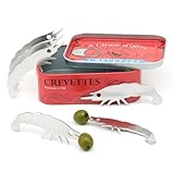 CKB LTD Juego de tenedores de camarones y gambas en lata – Juego de 6 tenedores de acero inoxidable para tapas, aceitunas y escargot – Crevettes retro regalo de lata – Púas de cóctel para mariscos