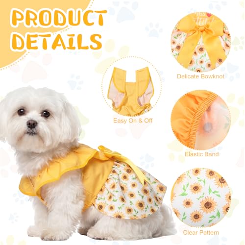 Abbylike 5 Pcs Dog Dress Floral Daisy Sunflowers Lemon Plaid Bowknot Dog Clothes Summer Yellow Puppy Dresses Outfits Cute Apparel for Small Pets Cats Female (Large) - Image 3